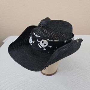 Vintage Y2K Peter Grimm Black Cowboy Hat Skull Bandana